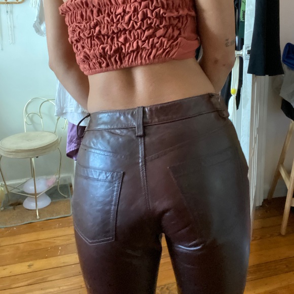 Y2K Authentic 100% Leather Burgundy Bootcut Pants - Picture 6 of 9